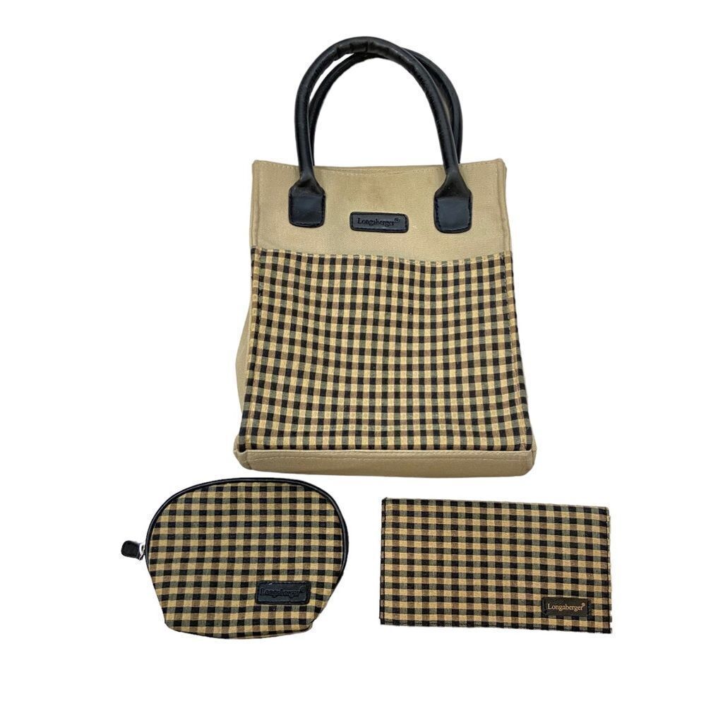 Longaberger Brand Homestead Checker Small Tote and Accessories Set